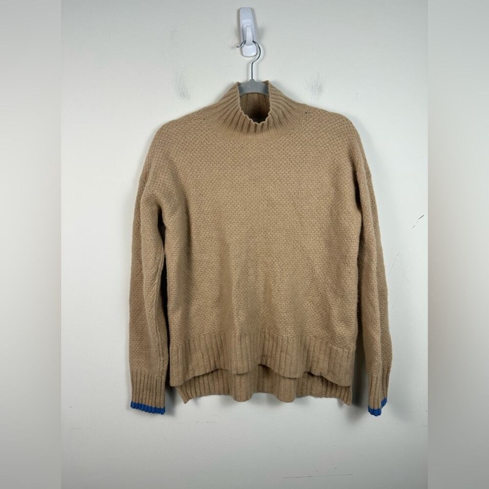 Everlane Tan Turtleneck Sweater with Blue Trim Cashmere Size XS